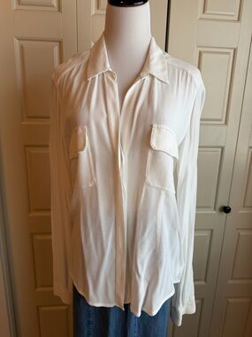 James Perse Cream Crepe Textured Button-Up Shirt, 4